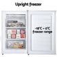 White 81l devanti upright freezer with colour and construction cues