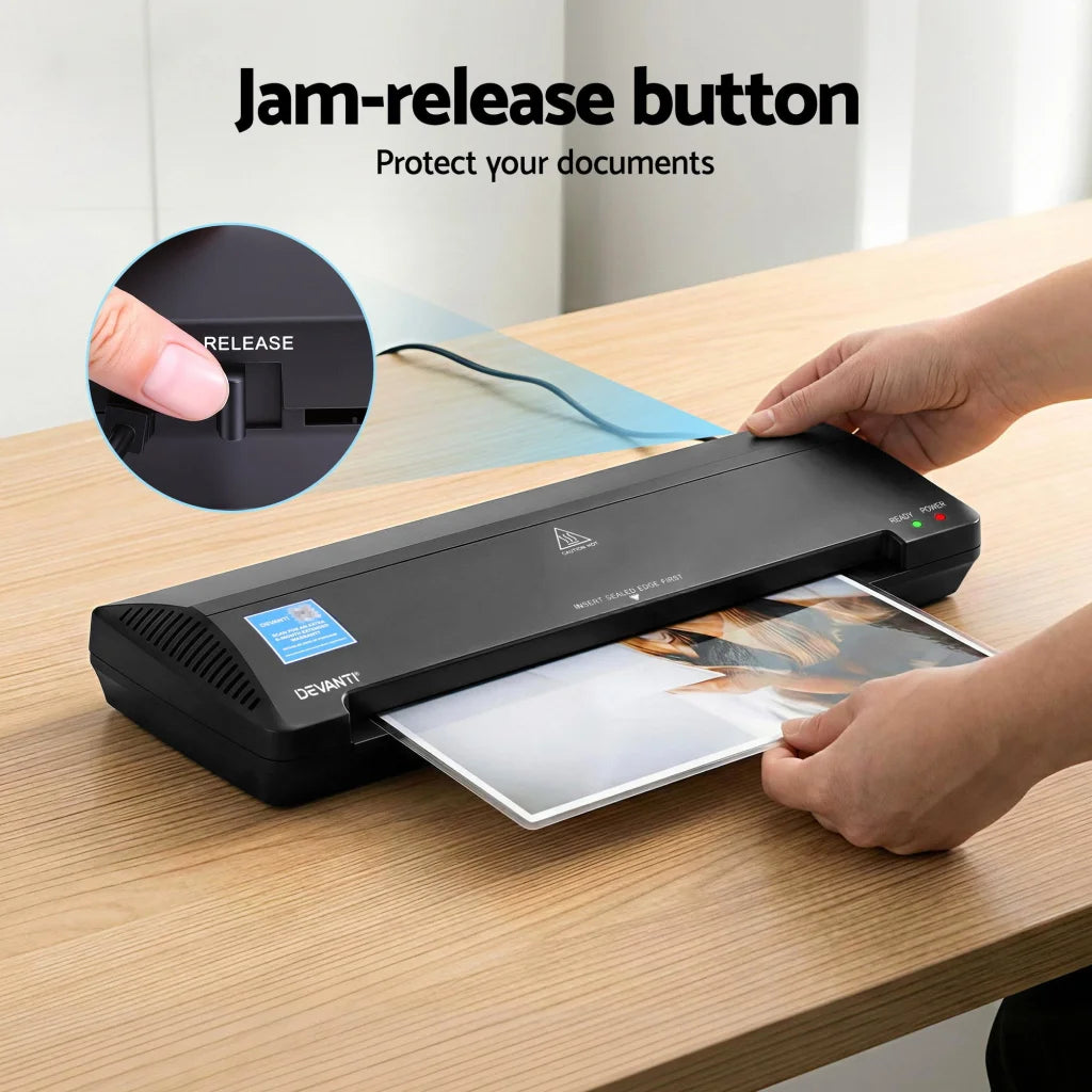 Black laminator with device casing and cable ports