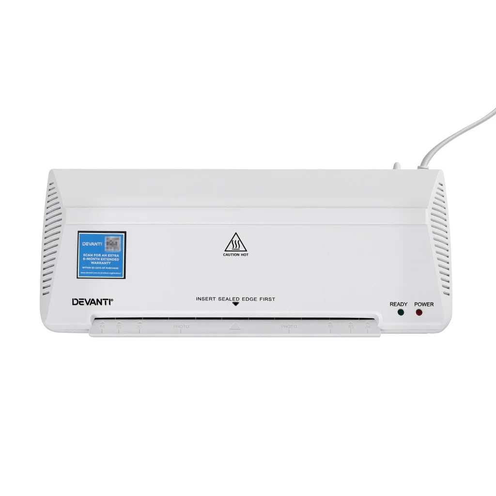 White laminator with device casing and cable ports