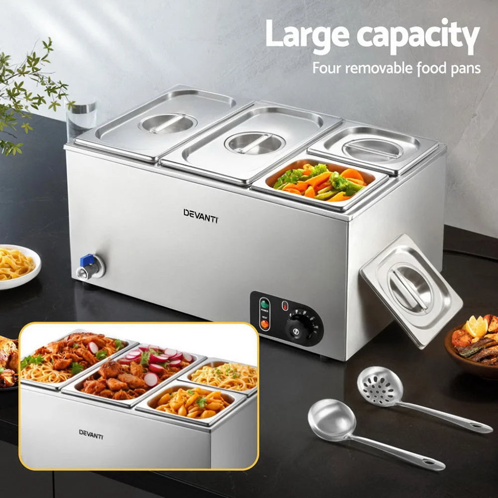 Devanti Commercial Food Warmer Bain Marie 4 Electric Buffet
