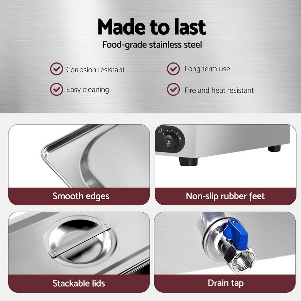 Devanti Commercial Food Warmer Bain Marie 4 Electric Buffet