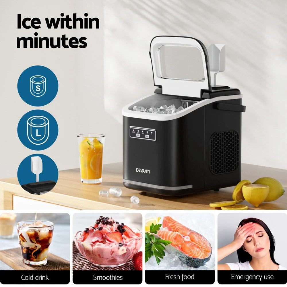 Devanti Ice Maker Machine Portable 12kg Countertop w/Self