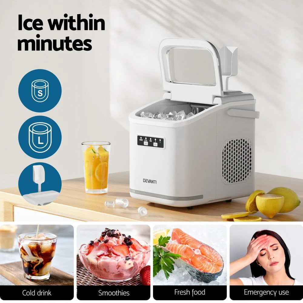 Devanti Ice Maker Machine Portable 12kg Countertop w/Self