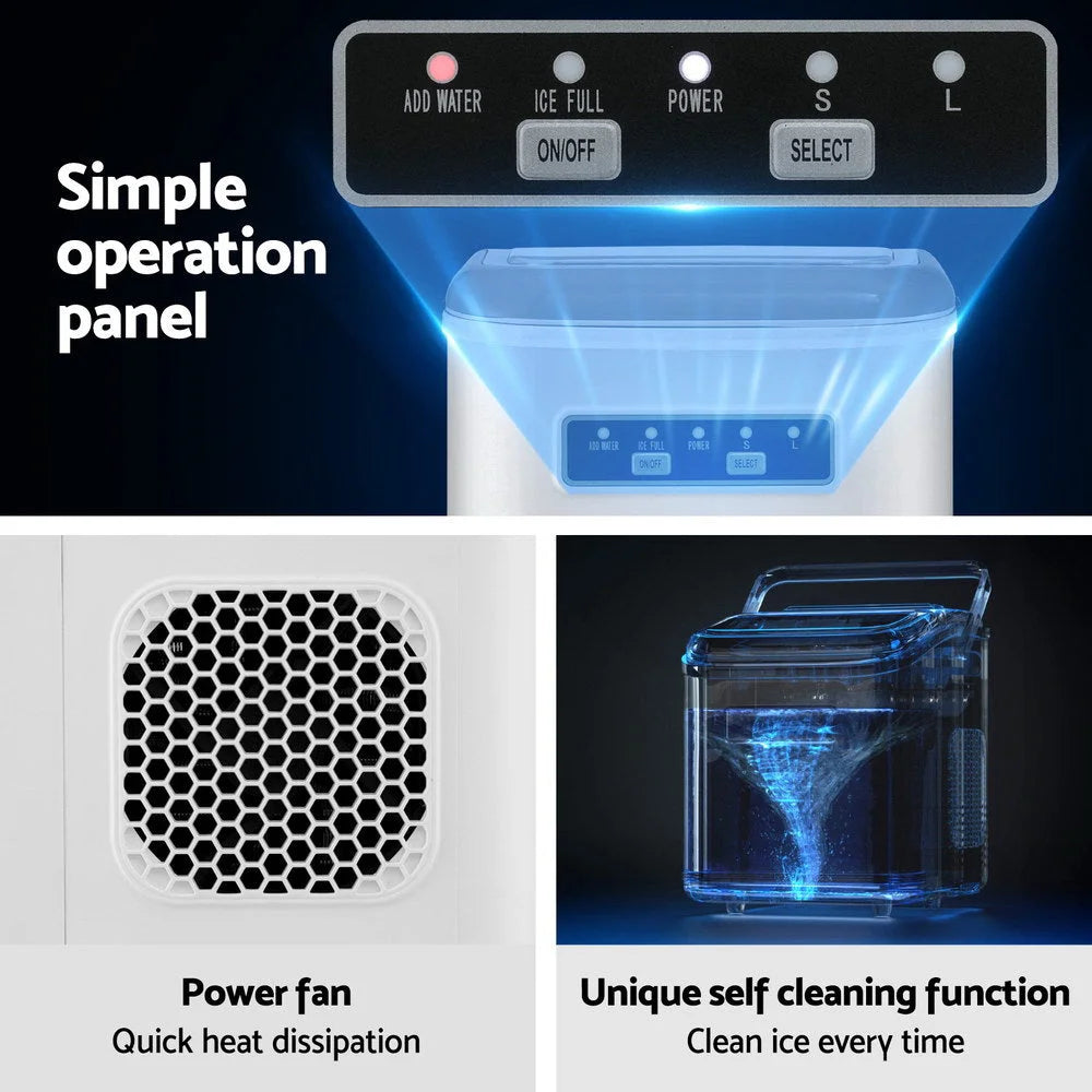 Devanti Ice Maker Machine Portable 12kg Countertop w/Self