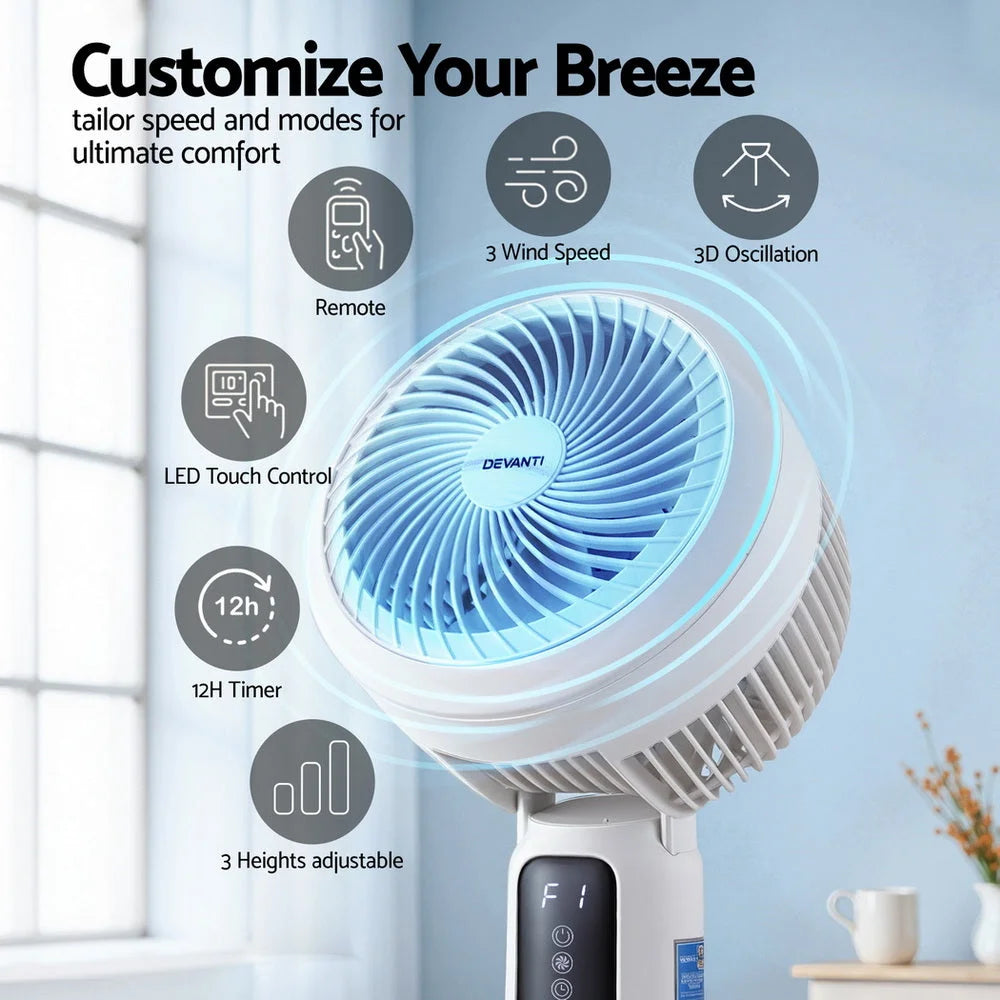 Devanti Pedestal Fan W/ Remote 3 Speed 12H Timer Height