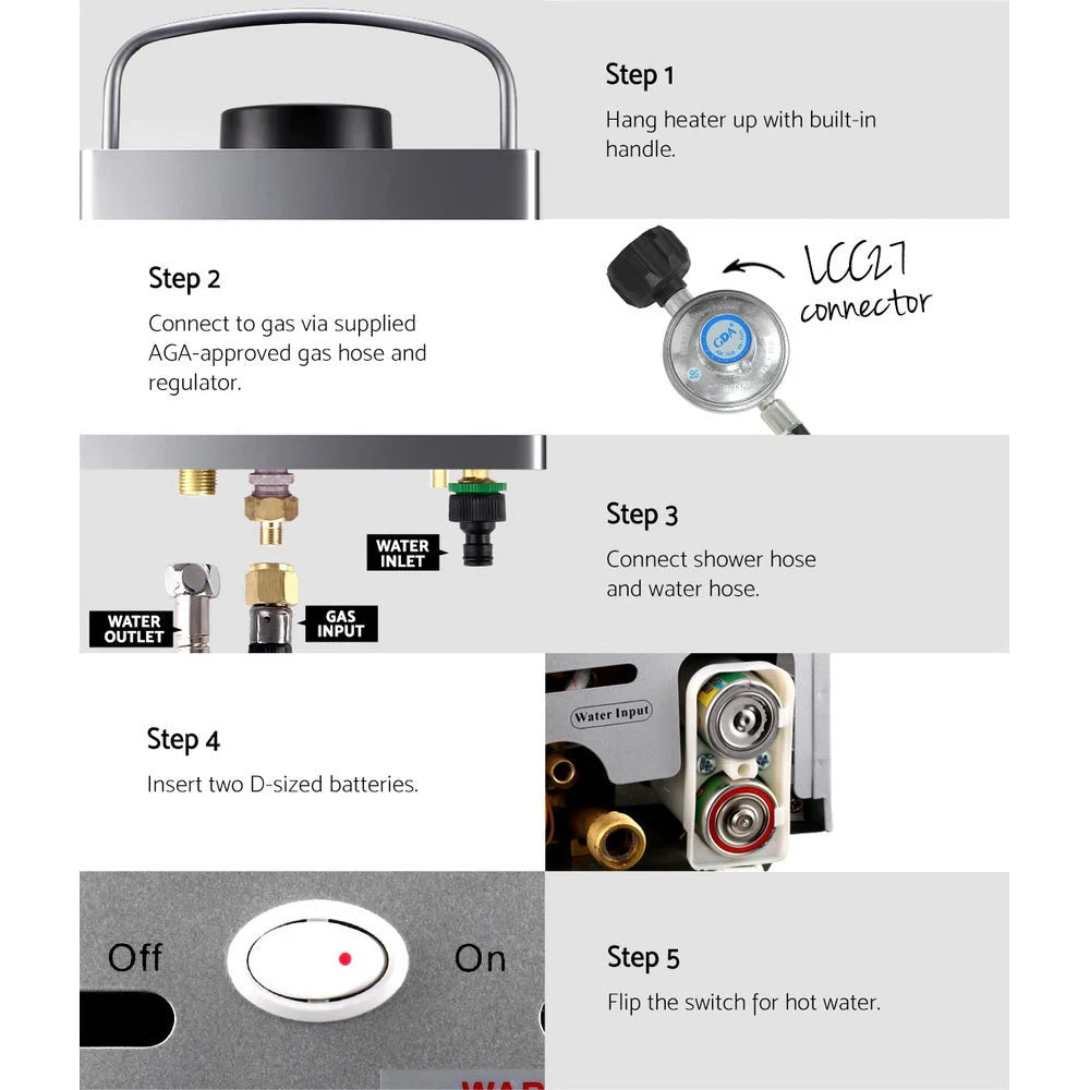 Devanti Portable Gas Water Heater 8L/Min With Pump LPG