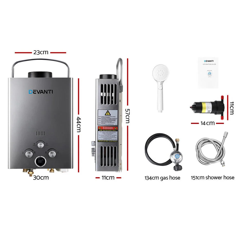 Devanti Portable Gas Water Heater 8L/Min With Pump LPG
