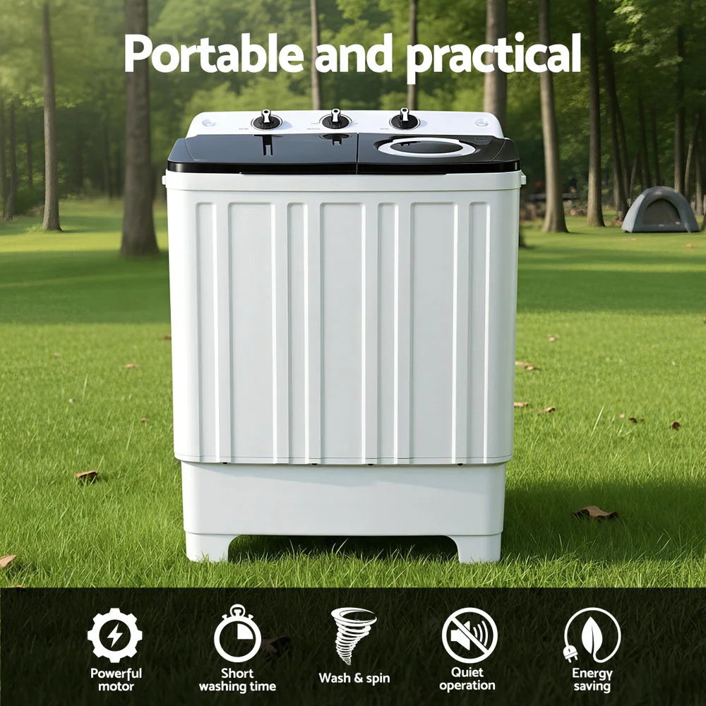 White 7kg devanti portable washing with colour matched pieces and support fittings