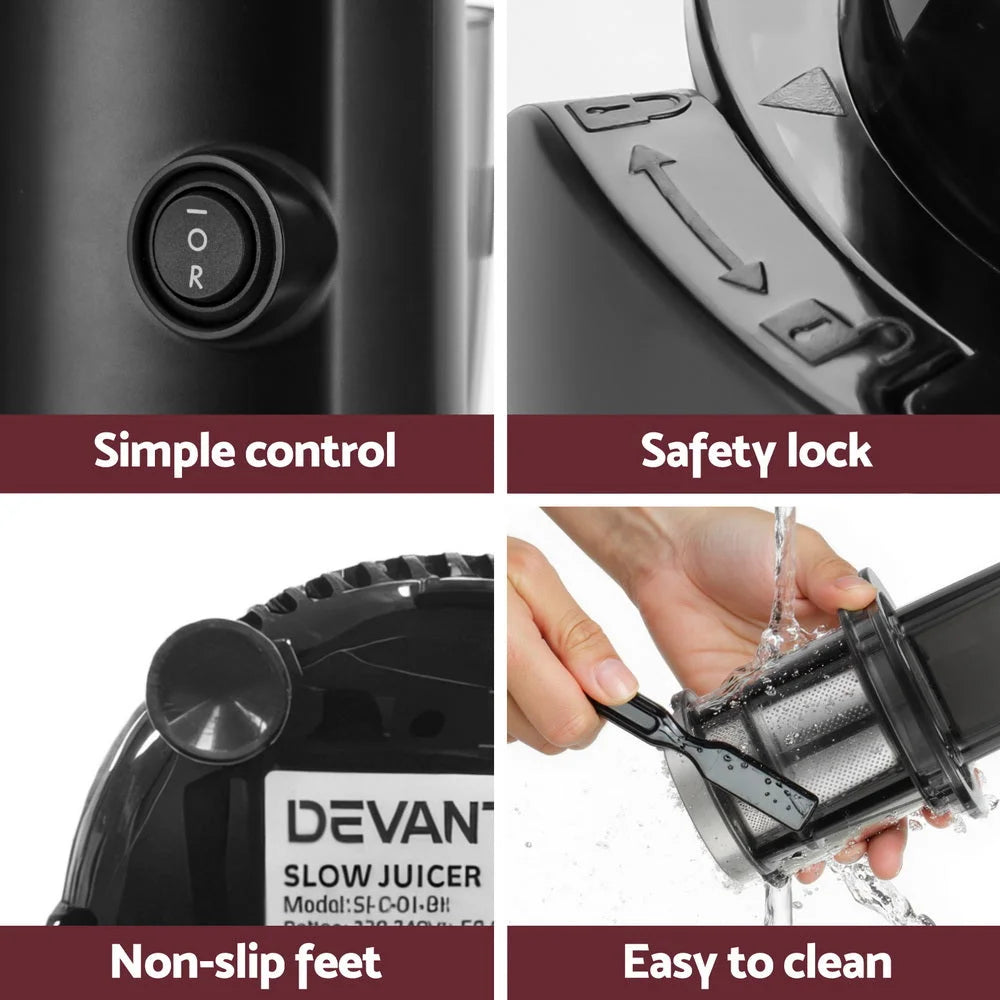 Devanti Slow Juicer Cold Press Fruit Juice Extractor 130W