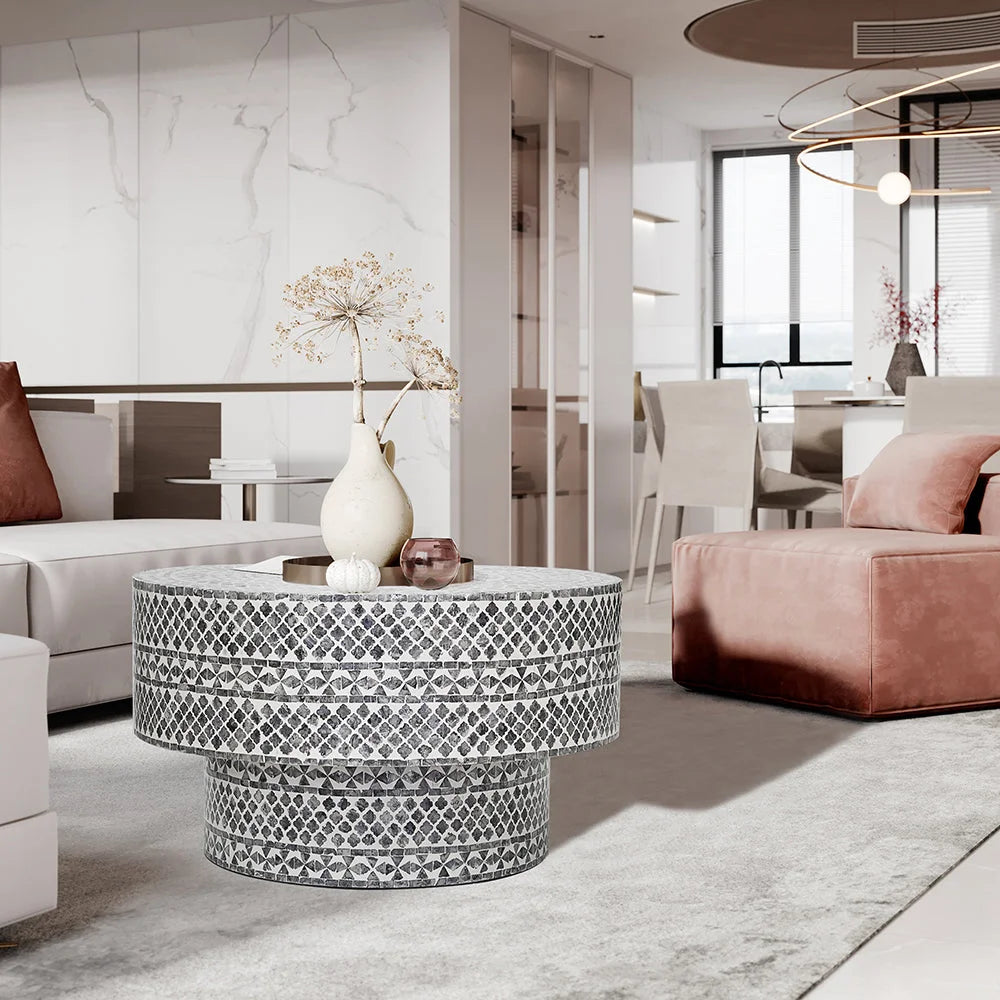 DIAMOND MOTHER OF PEARL COFFEE TABLE BLACK - Furniture >