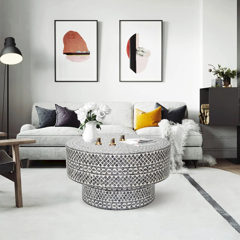 DIAMOND MOTHER OF PEARL COFFEE TABLE BLACK - Furniture >