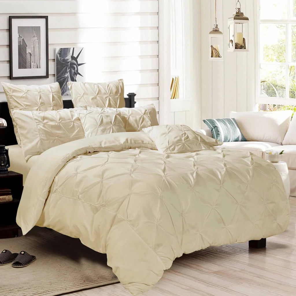 Diamond Pintuck Double Size Quilt Cover Set - Beige - Home