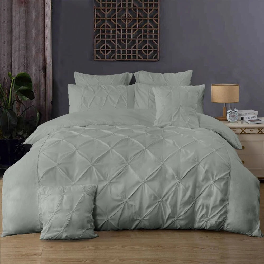 Diamond Pintuck Duvet Quilt Cover Set Double Size Grey