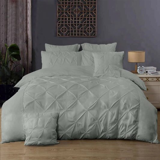 Diamond Pintuck Duvet Quilt Cover Set Double Size Grey