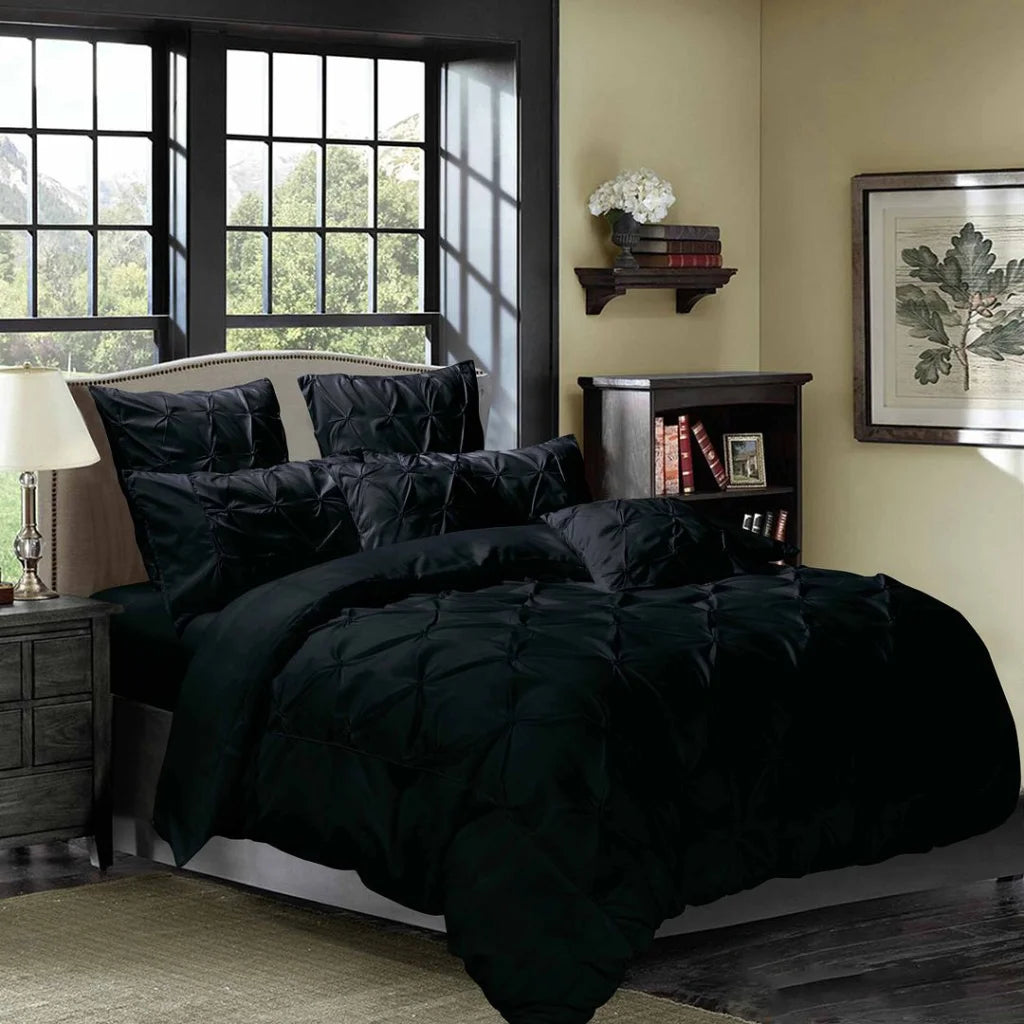 Diamond Pintuck Duvet Quilt Cover Set King Size Black