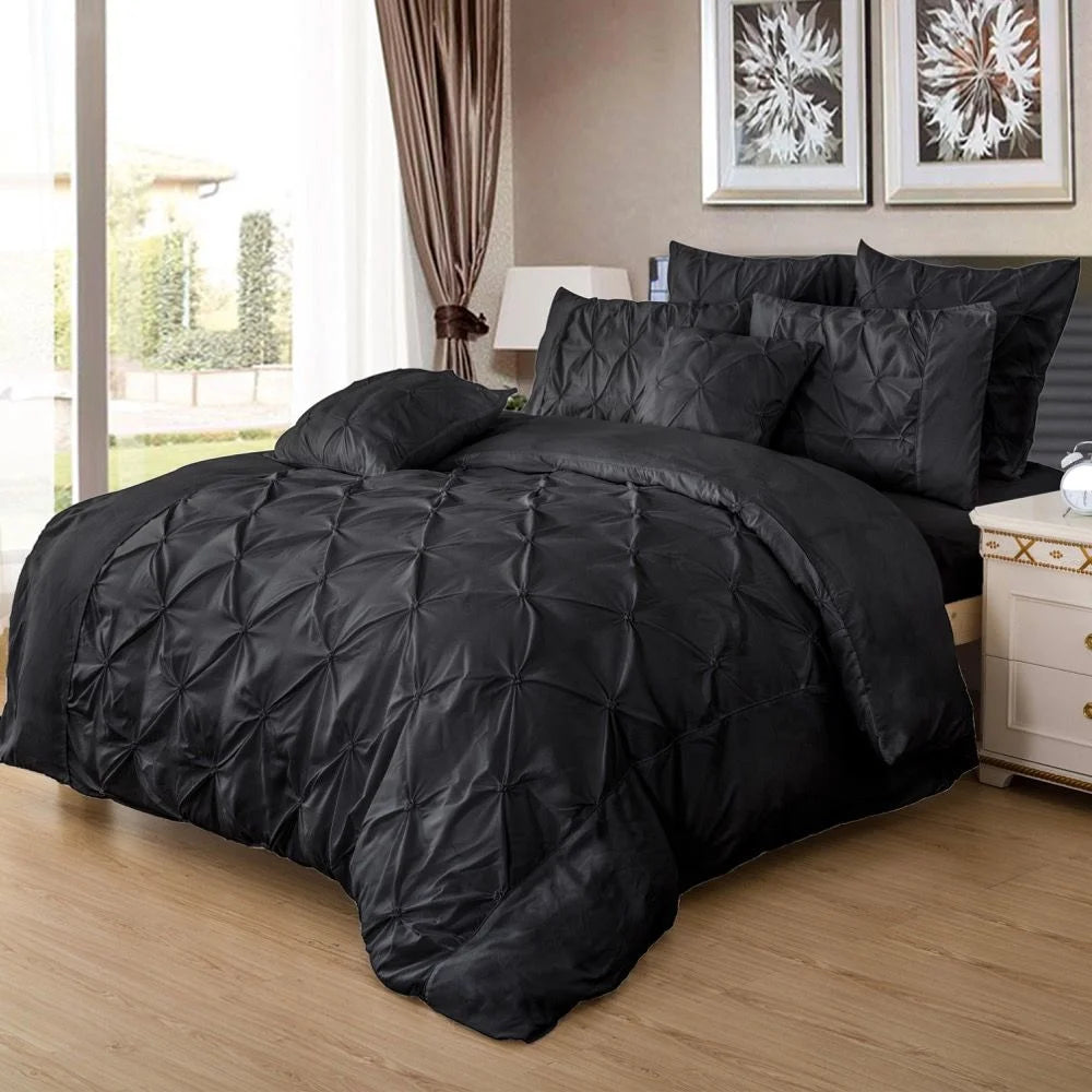 Diamond Pintuck Duvet Quilt Cover Set King Size Black