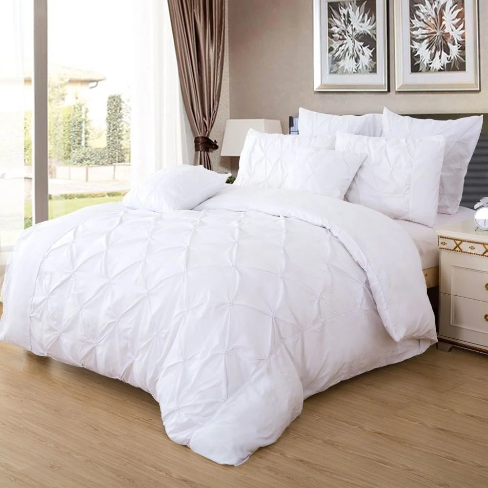 Diamond Pintuck Duvet Quilt Cover Set King Size White