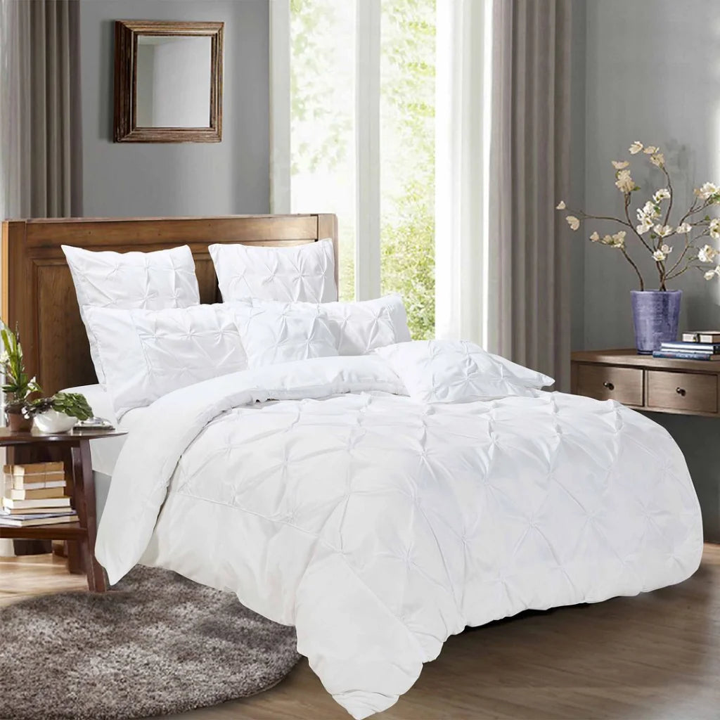 Diamond Pintuck Duvet Quilt Cover Set King Size White