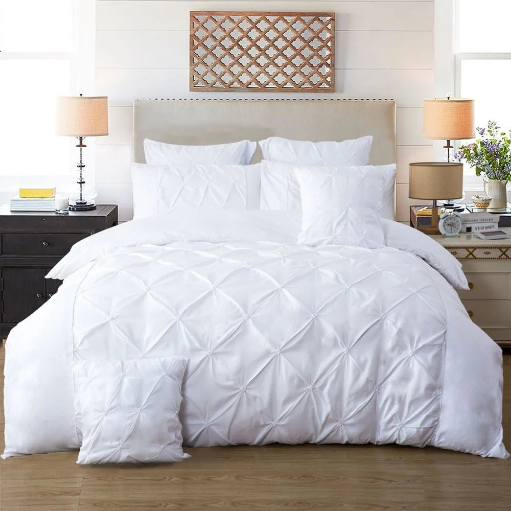 Diamond Pintuck Duvet Quilt Cover Set King Size White