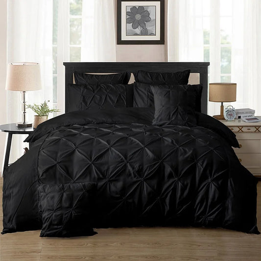 Diamond Pintuck Duvet Quilt Cover Set Queen Size Black