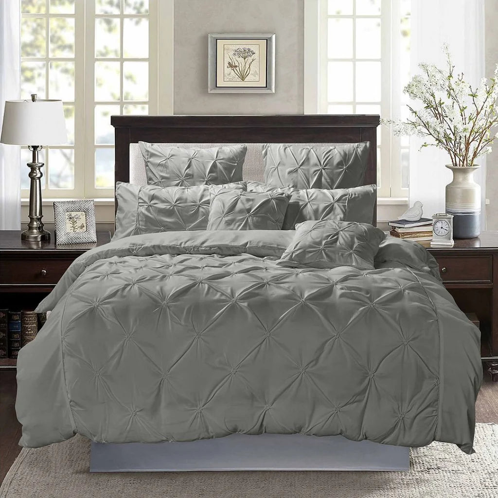 Diamond Pintuck Duvet Quilt Cover Set Super King Size Grey