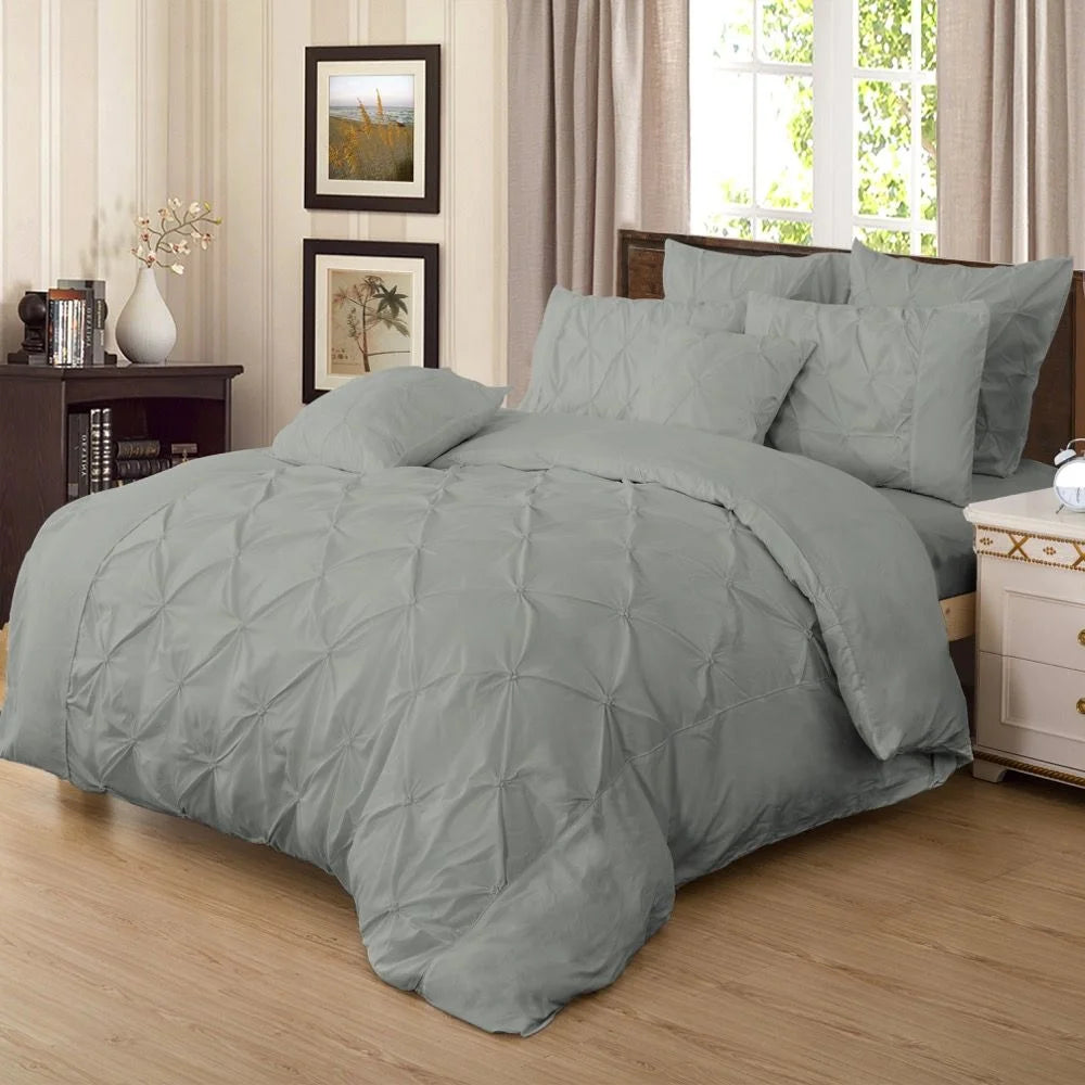 Diamond Pintuck Duvet Quilt Cover Set Super King Size Grey