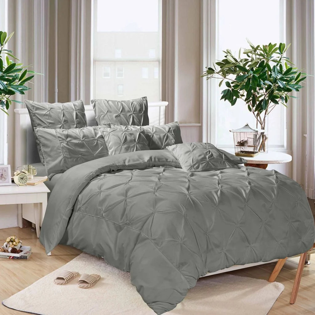 Diamond Pintuck Duvet Quilt Cover Set Super King Size Grey
