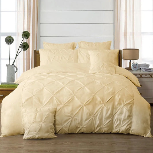 Diamond Pintuck Queen Size Quilt Cover Set - Beige - Home &