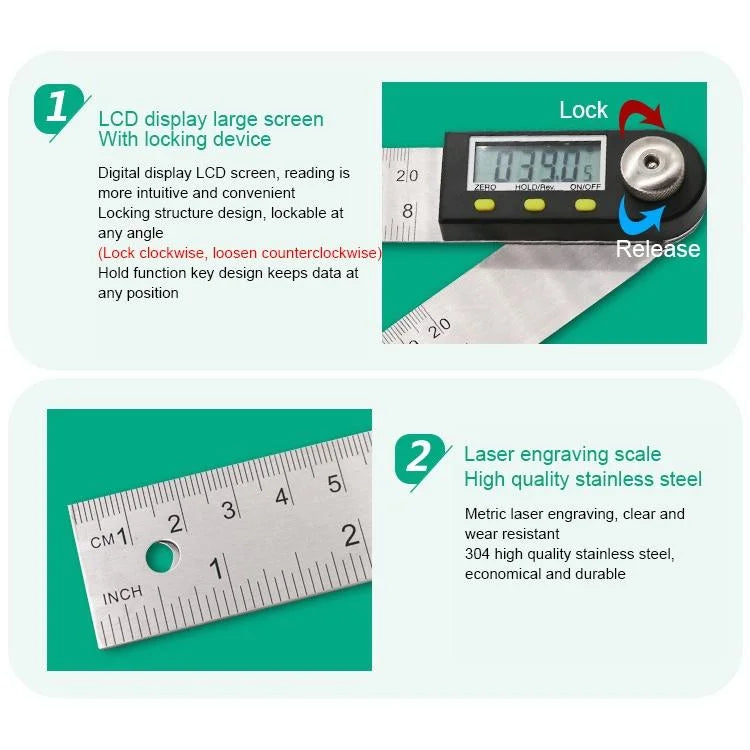 Digital Angle Finder Protractor Ruler - Lcd Display - Tools
