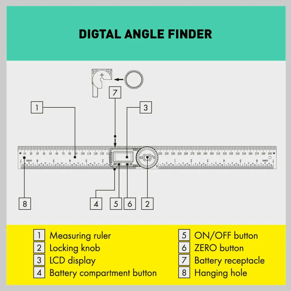 Digital Angle Finder Ruler Protractor 200mm Stainless Steel