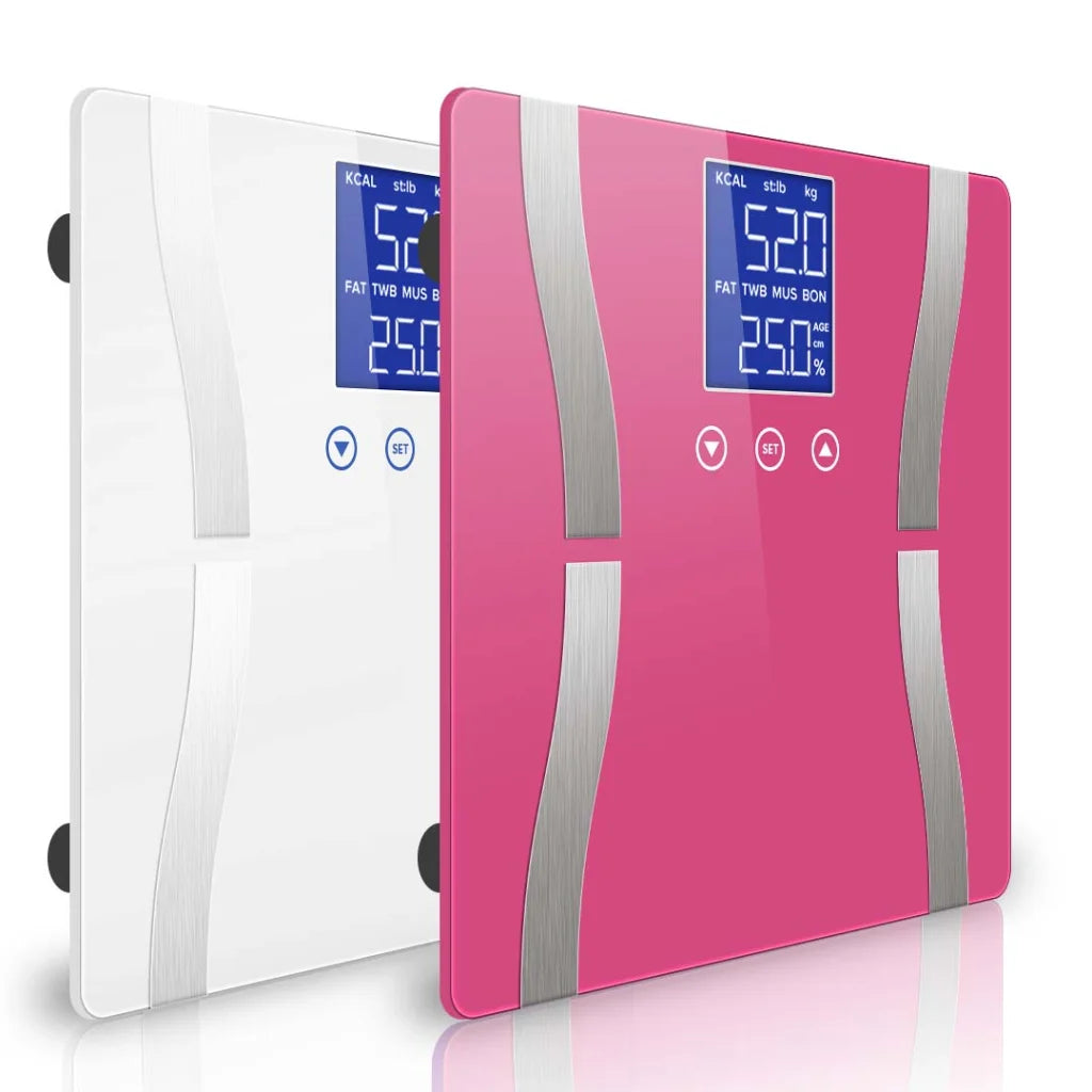 Digital Body Fat Scale 2X Bathroom Gym Glass Water LCD - Pink/White - Premium