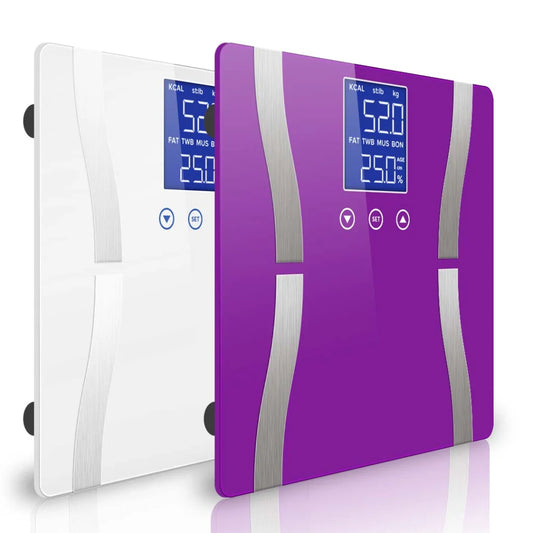Digital Body Fat Scale 2X Bathroom Scales Weight Gym Glass Water LCD - Purple/White - Premium