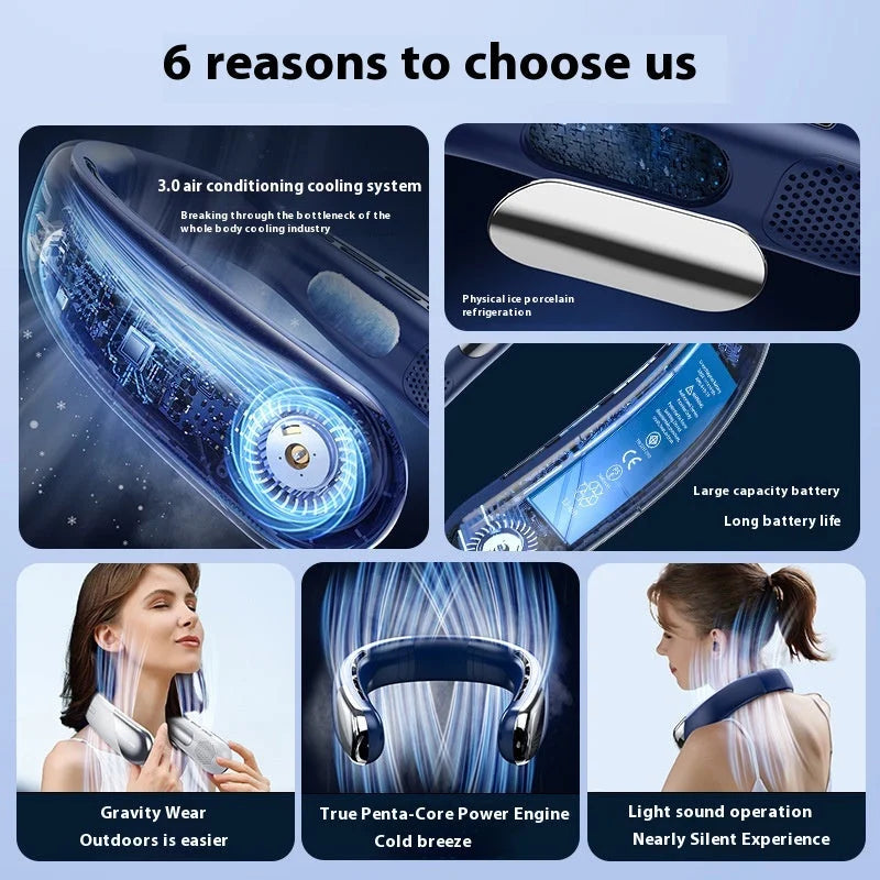 Digital Display Neck Fan - Rechargeable Portable Wearable