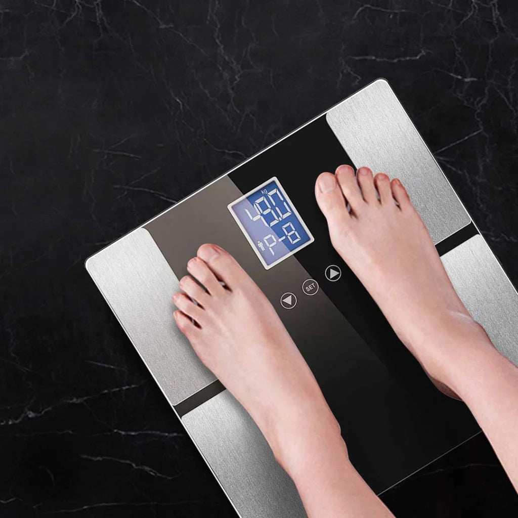 Digital Electronic LCD Bathroom Body Fat Scale Weighing Scales Monitor - Black/Blue - Premium