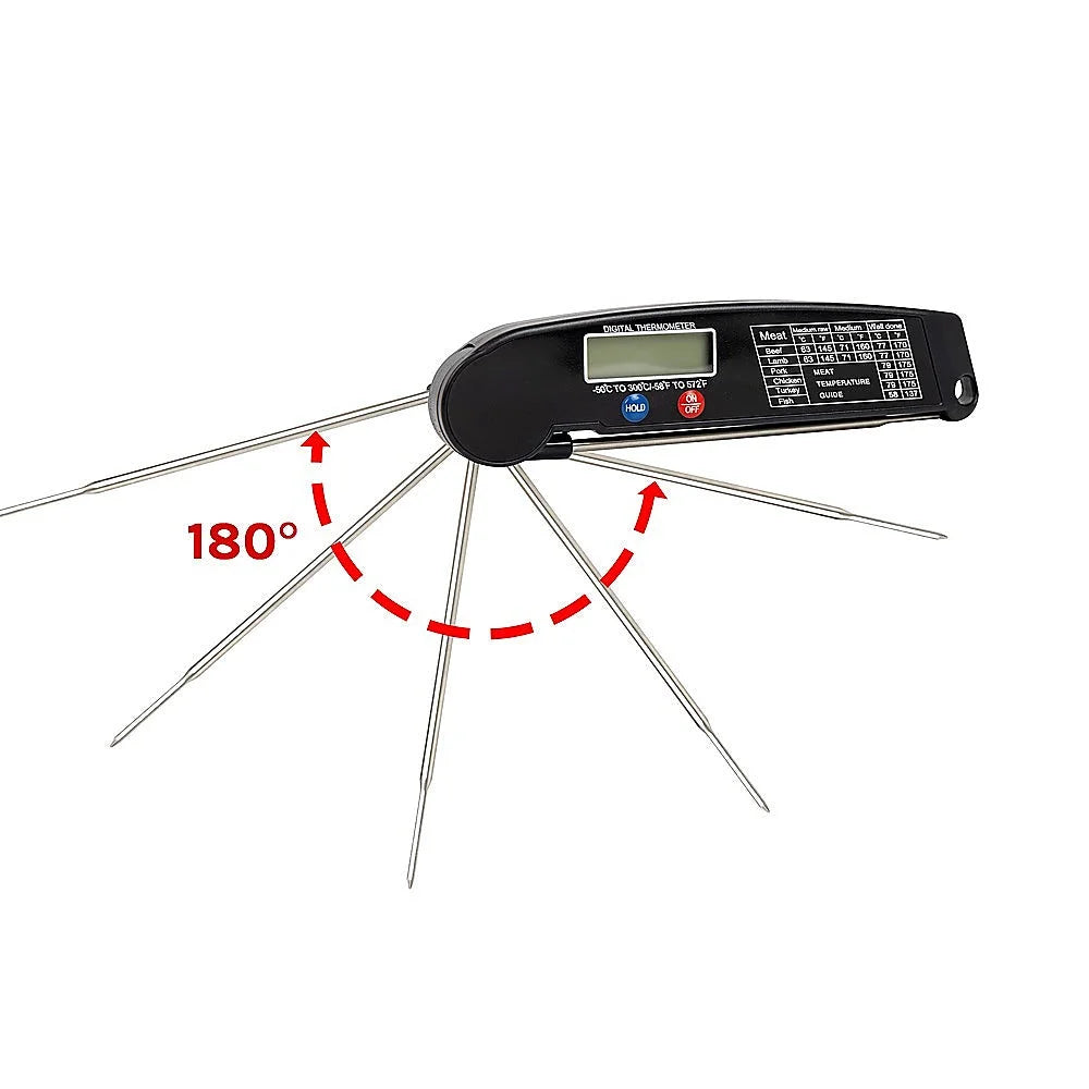 Digital food thermometer with colour matched pieces and support fittings