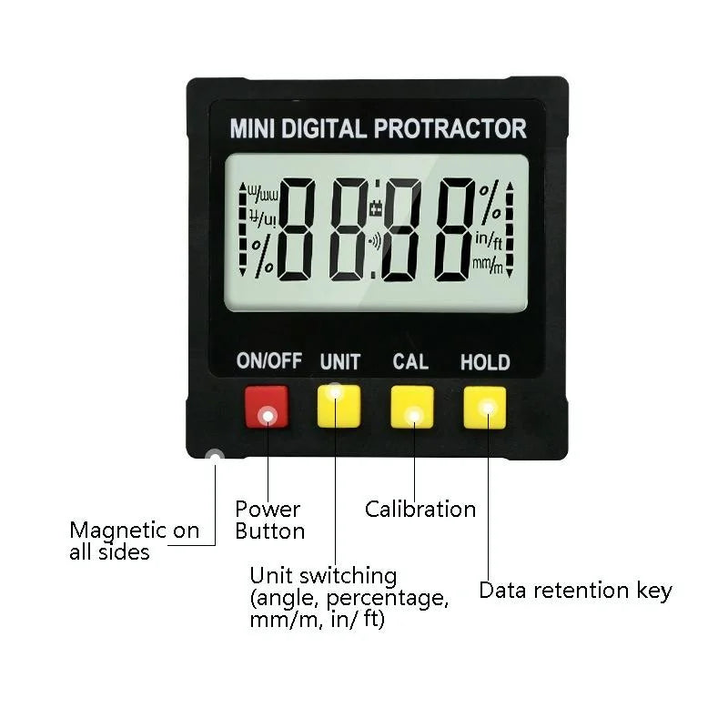 Digital Inclinometer Protractor with Magnetic Angle Ruler
