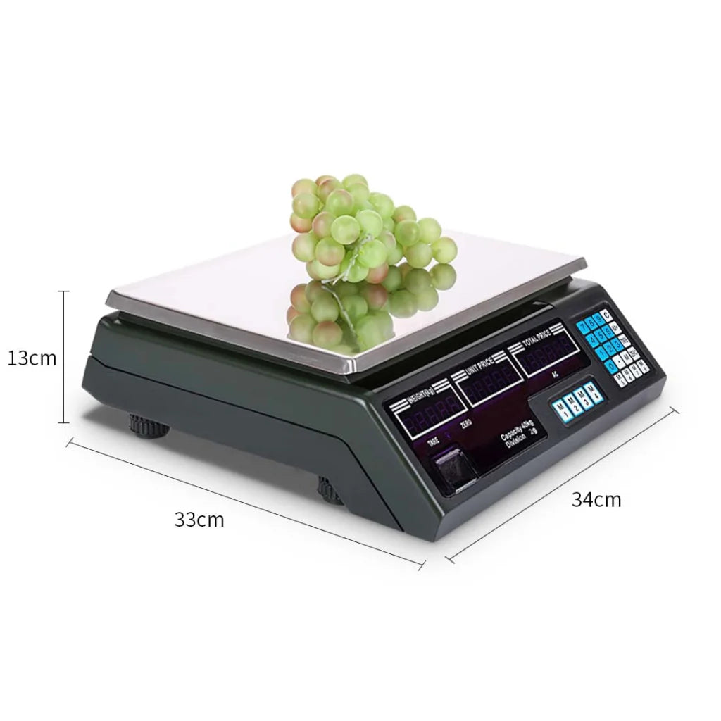 Digital Kitchen Scale Premium 40kg Commercial Electronic Weight Scale - White