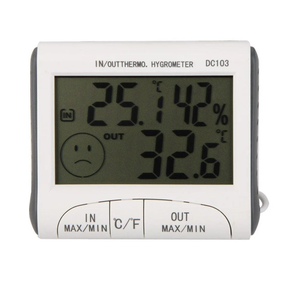 Digital Thermometer Hygrometer with External Sensor - White