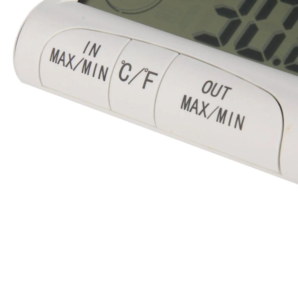 Digital Thermometer Hygrometer with External Sensor - White