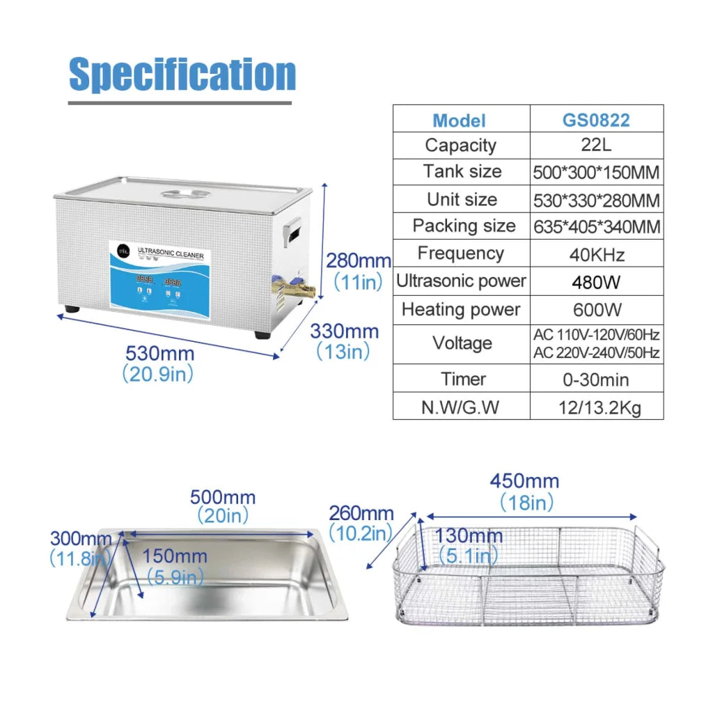 Digital Ultrasonic Cleaner 22L Jewelry Ultra Sonic Bath