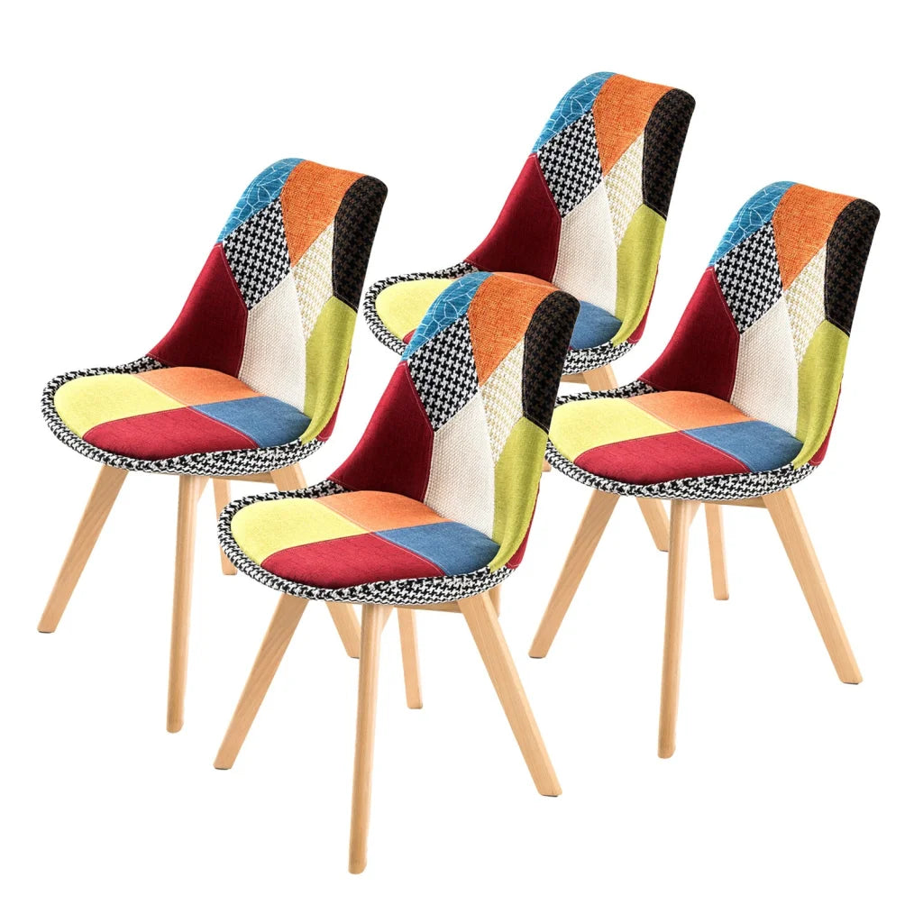 Dining Cafe Chair Set of 4 Multi-Color Retro Padded Seat
