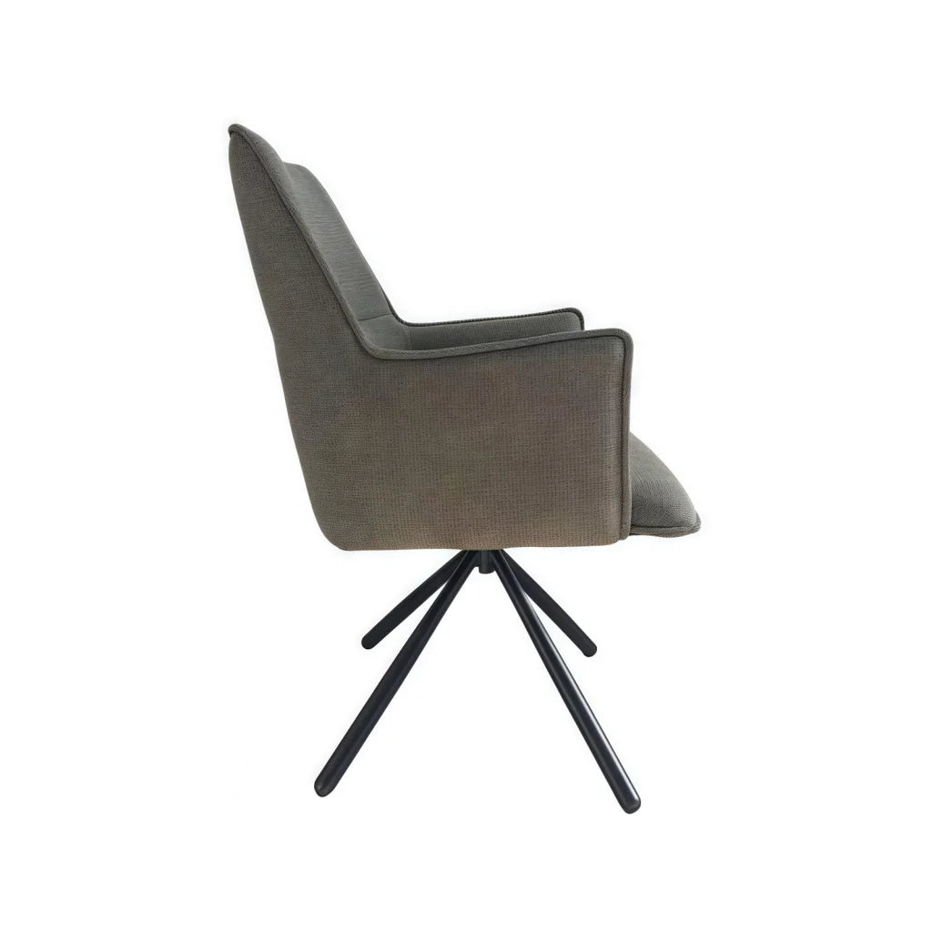 Dining Chair Green Linen Fabric Upholstered Seat Powder