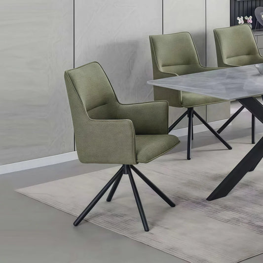 Dining Chair Green Linen Fabric Upholstered Seat Powder