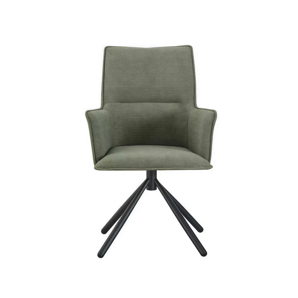 Dining Chair Green Linen Fabric Upholstered Seat Powder