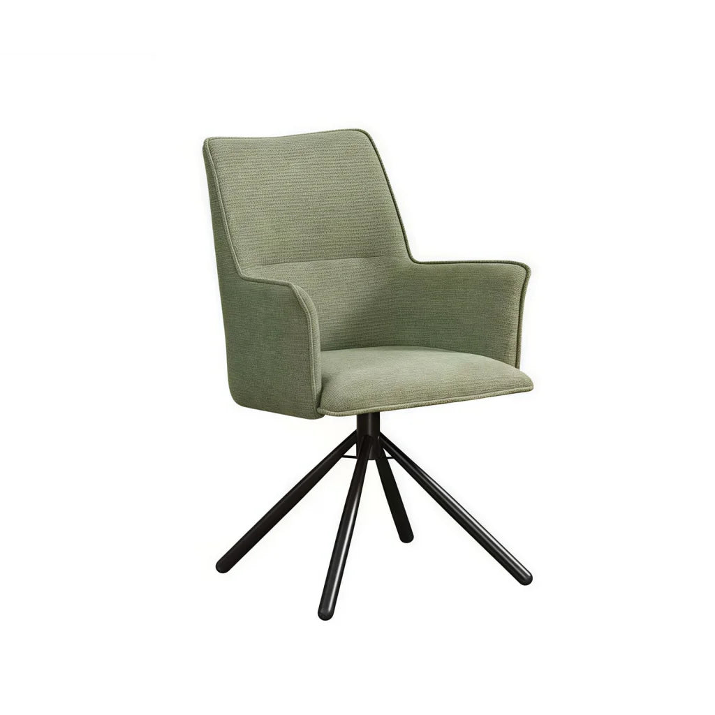 Dining Chair Green Linen Fabric Upholstered Seat Powder