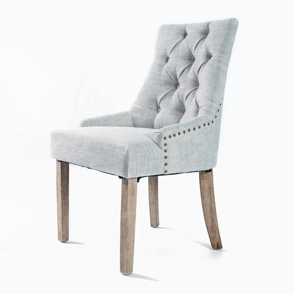 Grey dining chair french with counter-height legs and footrest