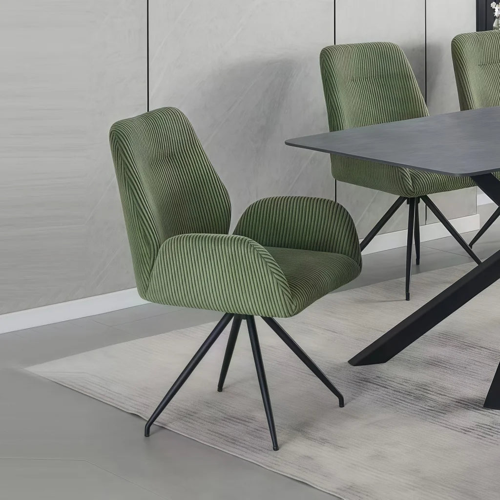 Dining Chair Linen Fabric Upholstered Seat Powder Coated