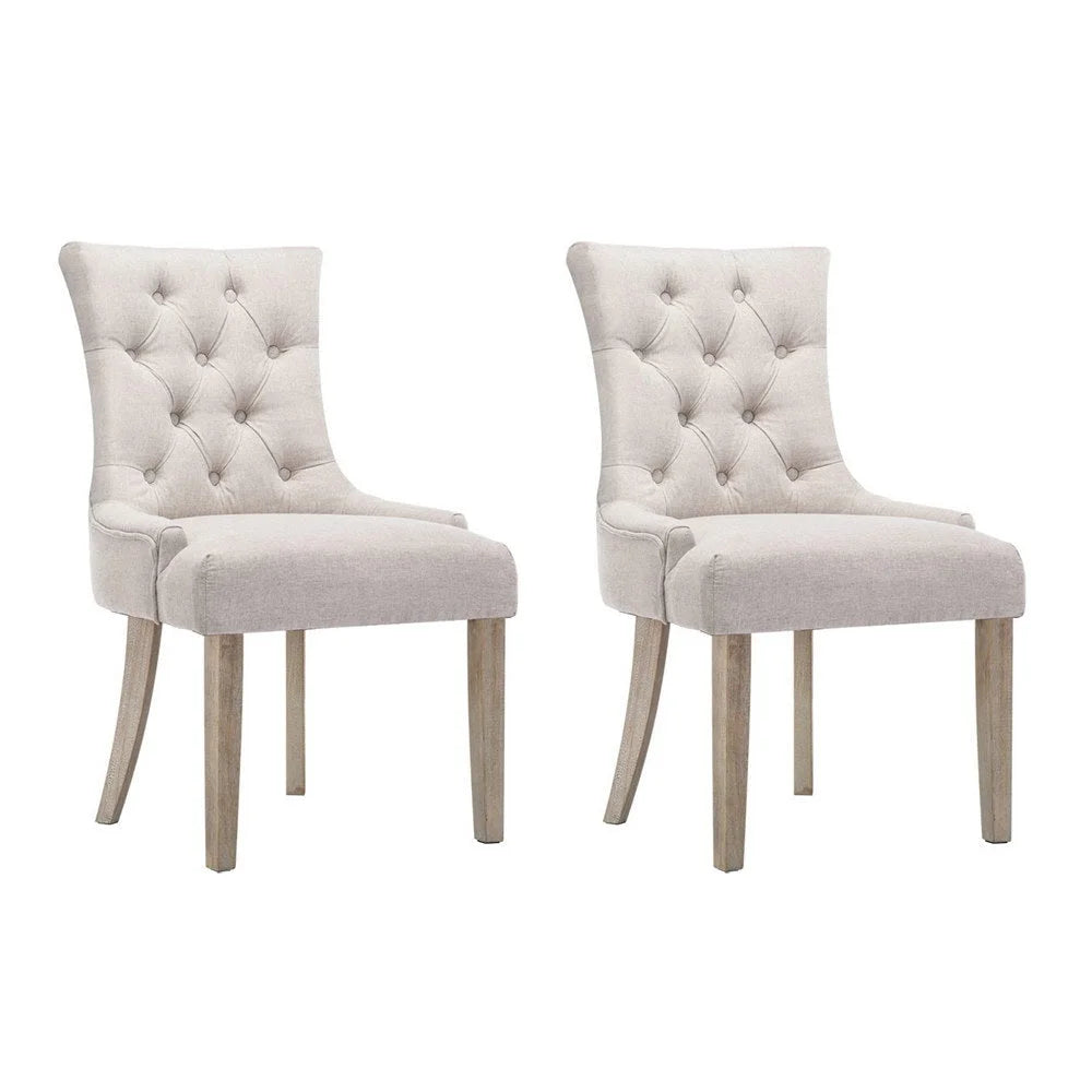 Beige wooden fabric 2 dining chair with cayes french provincial chairs