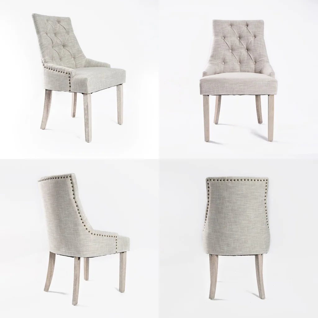 Dining Chair Set of 2 Cream French Provincial Amour Oak Leg