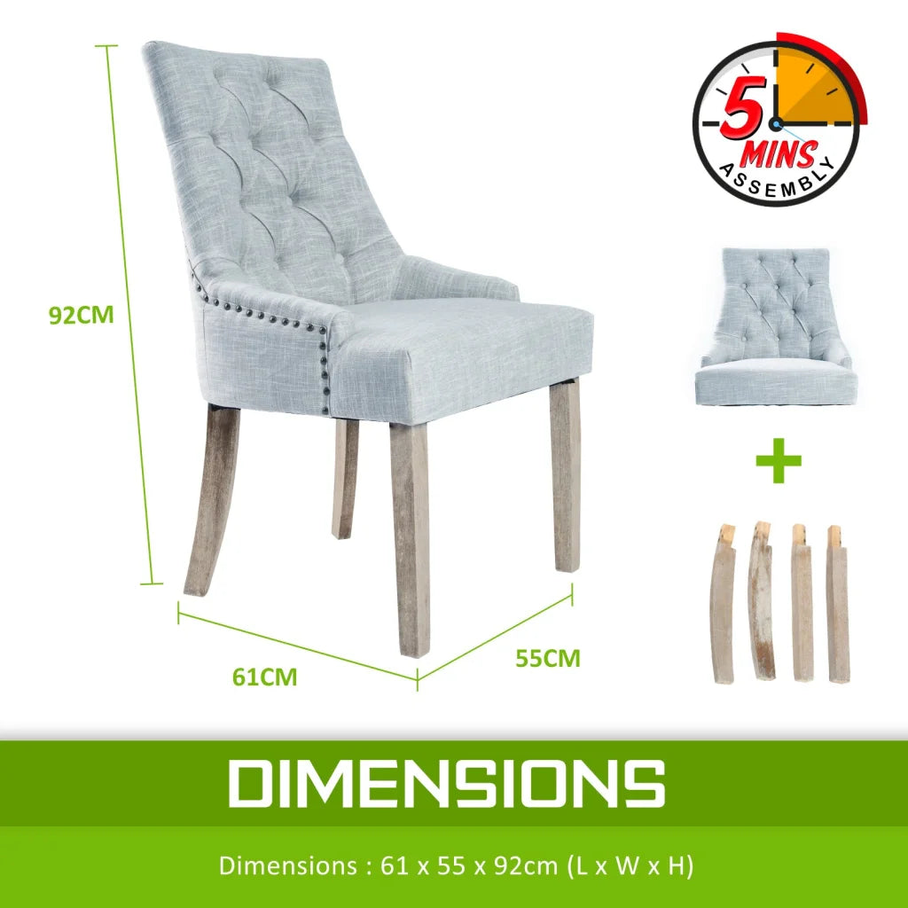 Dining Chair Set of 2 Grey French Provincial Amour Oak Leg